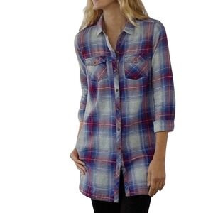 J. JILL Denim Women Medium Excellent Indigo Plaid Longline Tunic with Pockets